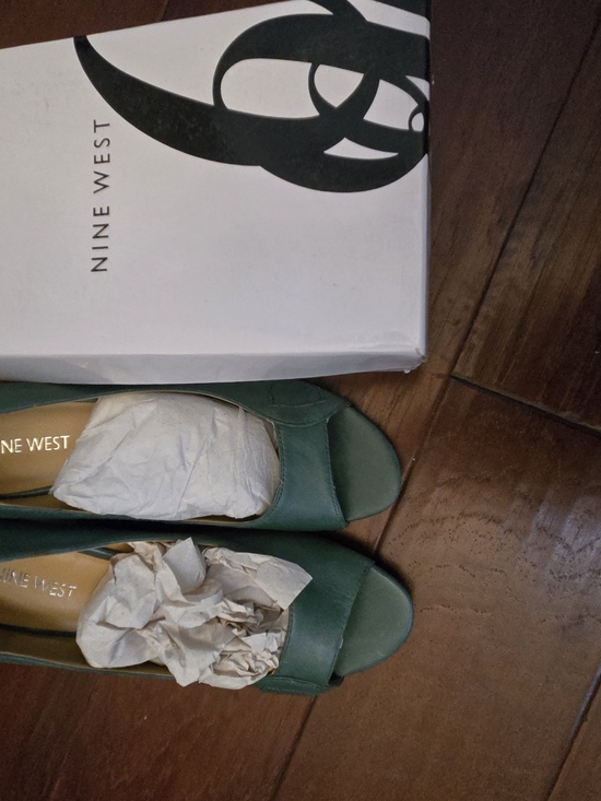 Nine West Shoes - Nine West Teal Open-Toe Leather Heels